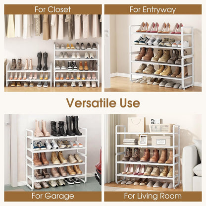 SAYZH Expandable Shoe Rack for Closet, Adjustable Metal Shoe Organizer with Sturdy Mesh Shelves for Boots & Heels, Stackable Shoe Storage for Entryway, Garage, Small Spaces (Black, 2-Tier)