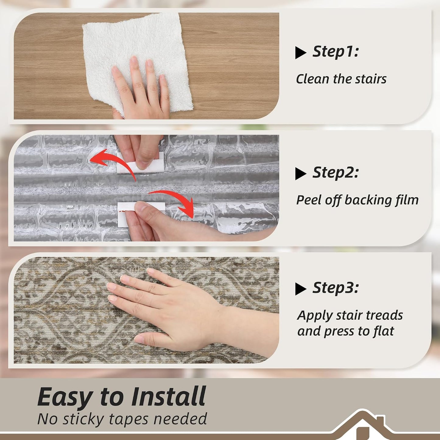 BEQHAUSE Stair Treads for Wooden Steps Non-Slip Machine Washable Carpet Stair Treads 8"X30" Soft Indoor Stair Runner for Kids Elders and Pets, 100% Polyester, TPE Backing, 15pcs, Grey/Orange