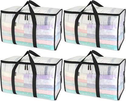 BALEINE 6-Pack Oversized Moving Bags with Reinforced Handles, Heavy-Duty Storage Tote for Clothes, Moving Supplies (Clear, 6-Pack)