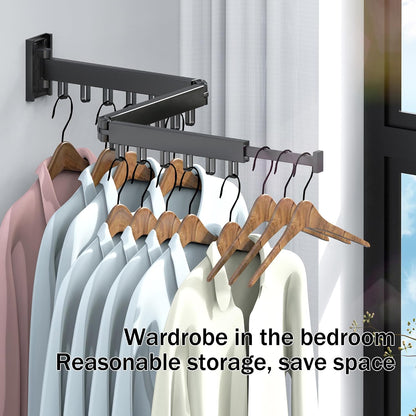 HEILAIYI Clothes Drying Rack for Laundry,Wall Mounted Clothes Hanger Rack,Folding,Retractable,Collapsible(J Shape Hooks)