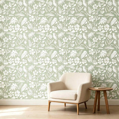 Green Botanical Floral Peel and Stick Wallpaper Self Adhesive Removable Thick Renter Friendly Wallpaper for Bedroom Accent Wall 17.7" x 118"