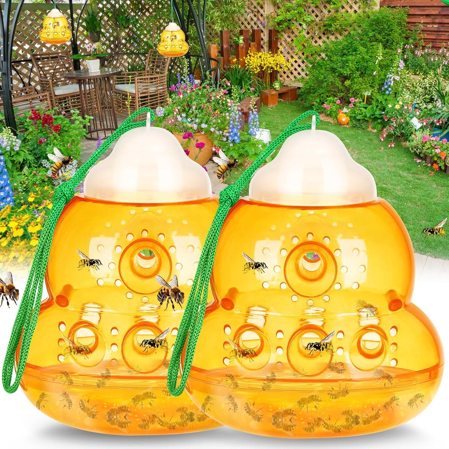 Wasp Trap Outdoor Hanging, Bee Traps Catcher, Effective Outdoor Wasp Killer Insect Catcher, New Upgrade - Orange, 2 Pack