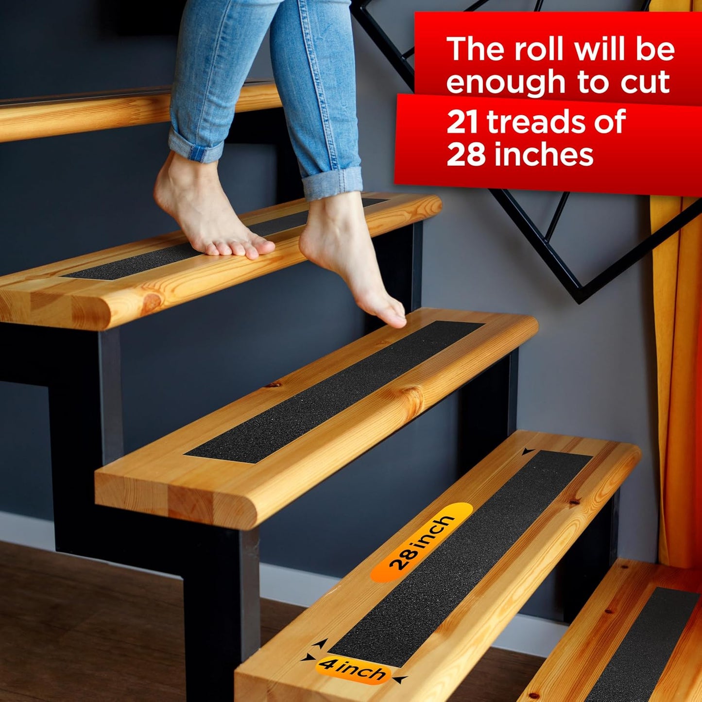 Grip Tape - Heavy Duty Anti Slip Tape for Stairs Outdoor/Indoor Waterproof 4Inch x 35Ft Safety Non Skid Roll for Stair Steps Ramp Traction Tread Staircases Grips Adhesive Non Slip Strips Walk Black