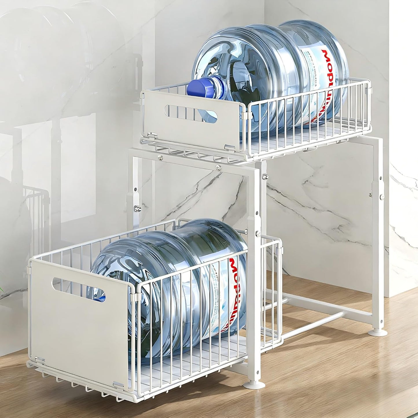 Under Sink Organizer, 2-Tier Multi-Use Kitchen and Bathroom Organizers and Storage, Slide Out Thickened Metal Under The Sink Organizer for Kitchen Bathroom Pantry (Style A White, 1 Pack)
