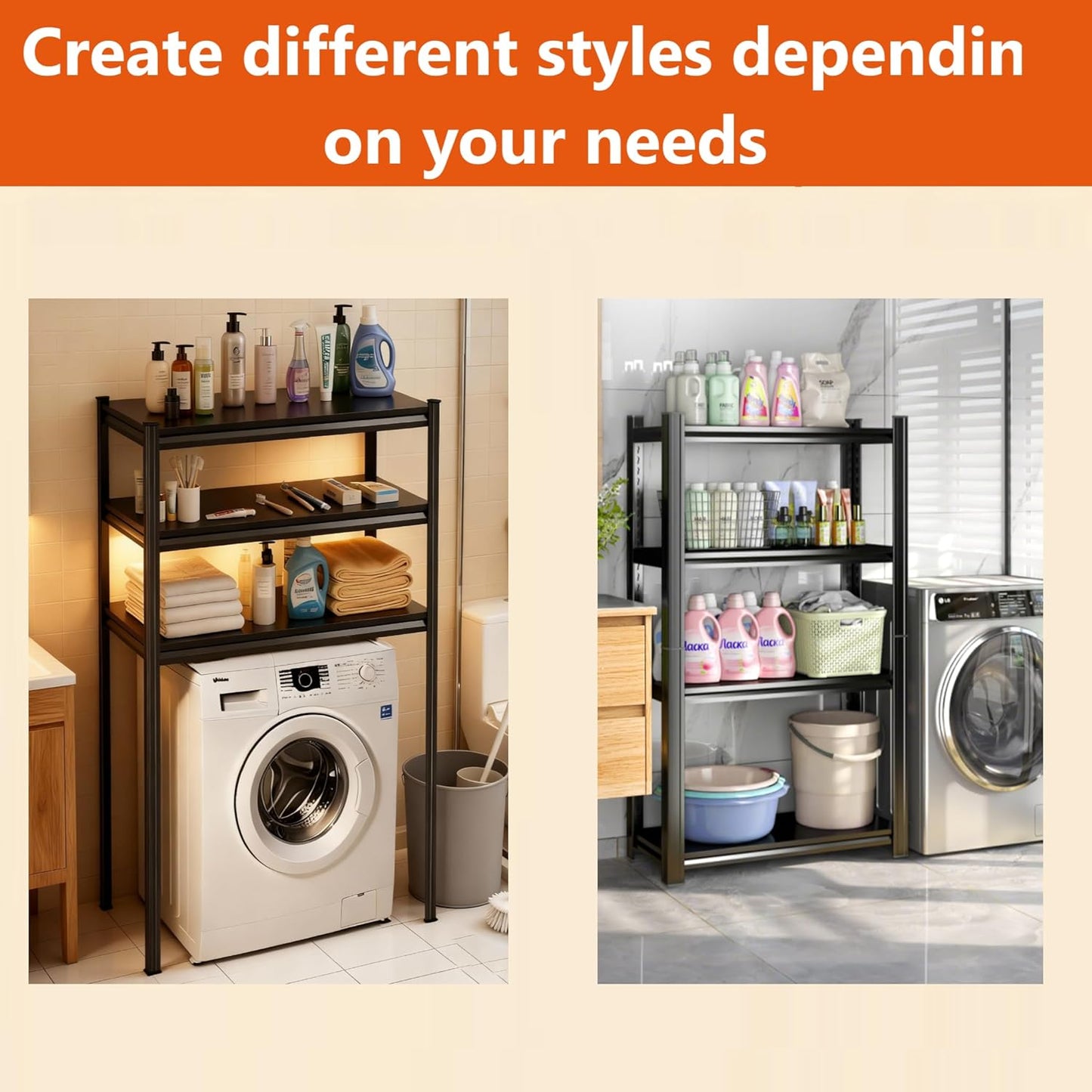 Over The Washer and Dryer Storage Shelf, Height-Adjustable 4-Tier Metal Heavy Duty Over The Washer, Organizer Rack for Washer Dryer, Laundry Room Organizer Rack, Multi-Functional Storage Shelf
