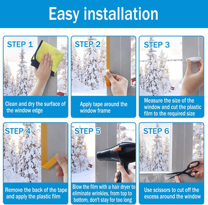 Window Insulation Kit, 63 × 394 Inch Plastic Window Covering for Winter, Window Insulation Film Window Wrap Insulation Windows Winterizing Kit with Double-Sided Tape for 10 Pcs 3 x 5 Ft Windows
