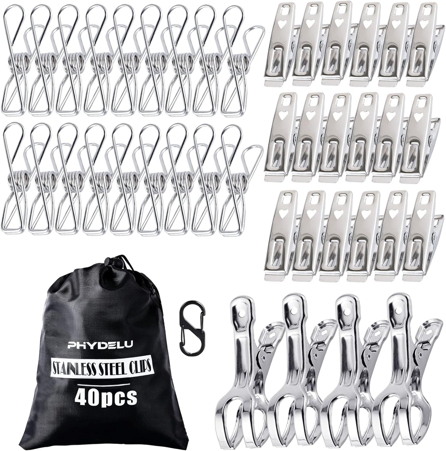 (50PCS) Stainless Steel Laundry Clothes Pins Heavy Duty Outdoor, Clothespins for Hanging Clothes, Metal Clips, Metal Snack Bag Chip Clips for Food Packages, Mini Clothes pins