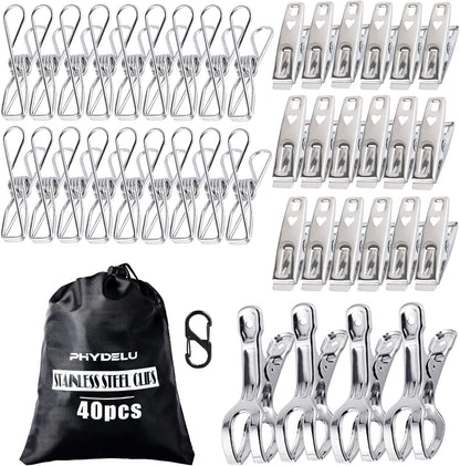(50PCS) Stainless Steel Laundry Clothes Pins Heavy Duty Outdoor, Clothespins for Hanging Clothes, Metal Clips, Metal Snack Bag Chip Clips for Food Packages, Mini Clothes pins