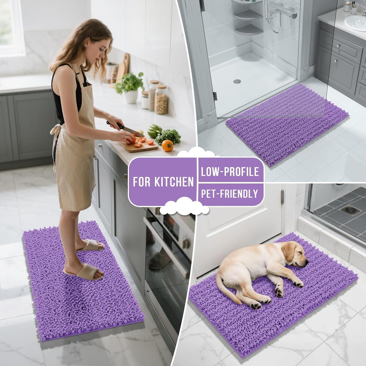 Yimobra Bathroom Rugs Non Slip Washable - Ultra Soft Absorbent Chenille Bath Mat, Quick Dry Shaggy Floor Carpet for Tub Shower, Gray Home Decor Accessories, 24x17 Inch
