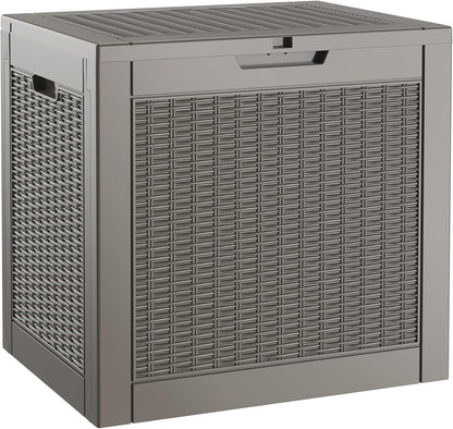 Outdoor Storage Box, 31 Gallon Resin Deck Boxes Outdoor Waterproof For Patio Furniture, Garden Tools, Pool Supplies, Lockable And UV Resistant (Rattan Gray)