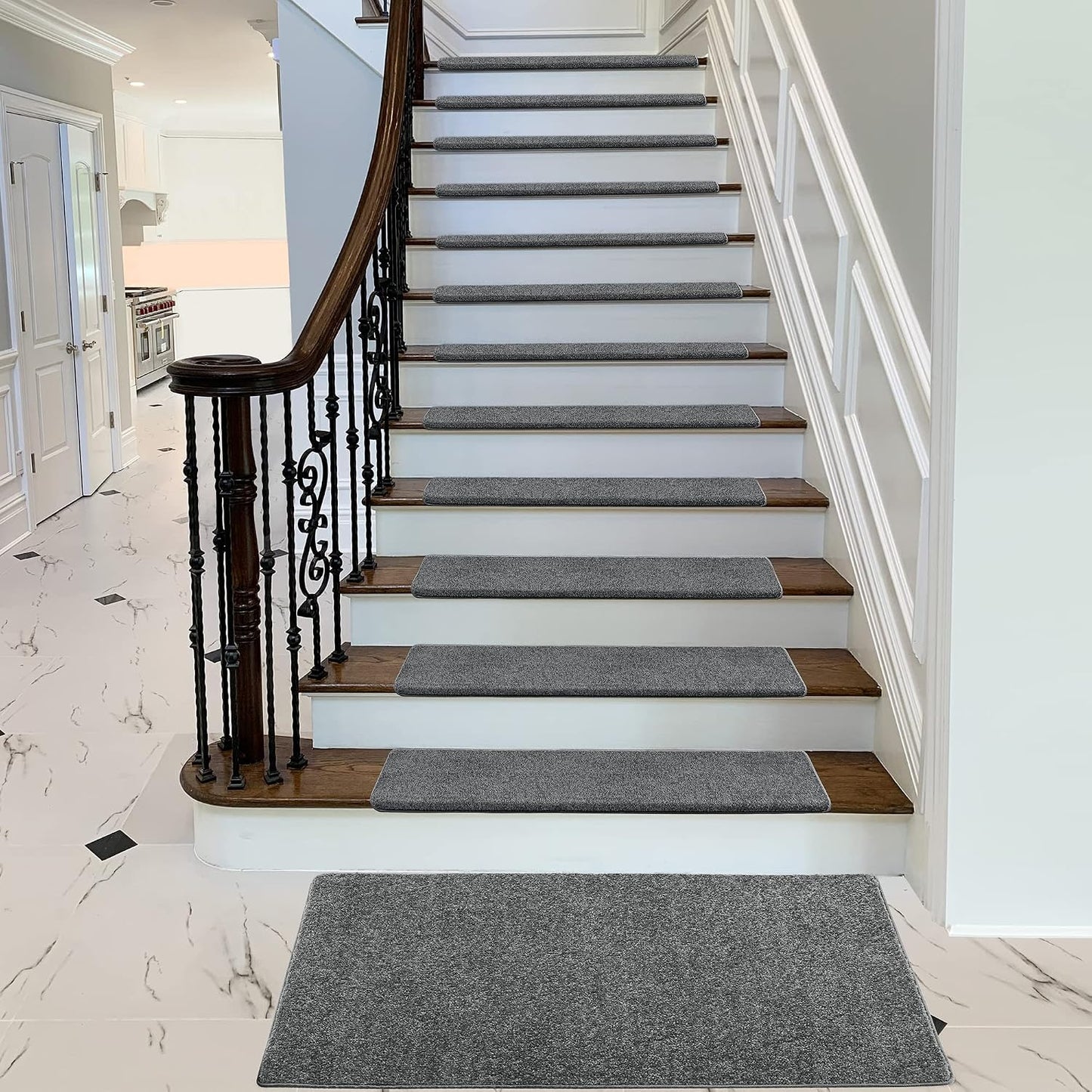 PURE ERA Carpet Stair Treads Tape Free Non Slip Indoor Stair Carpet Stair Protectors Pet-Friendly Non-Slip Skid Resistant Washable Reusable 8" x 30"(2 Pieces,Black)