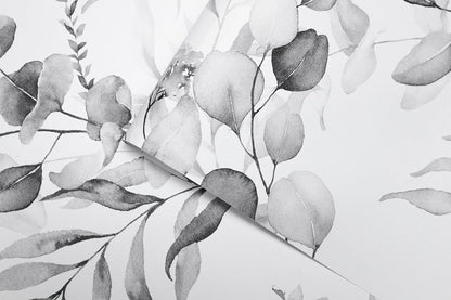 HAOKHOME Peel and Stick Wallpaper Boho Green/White Botanical Leaf Floral Wall Mural Home Nursery Decor Renter Friendly Wallpaper 17.3in x 9.8ft