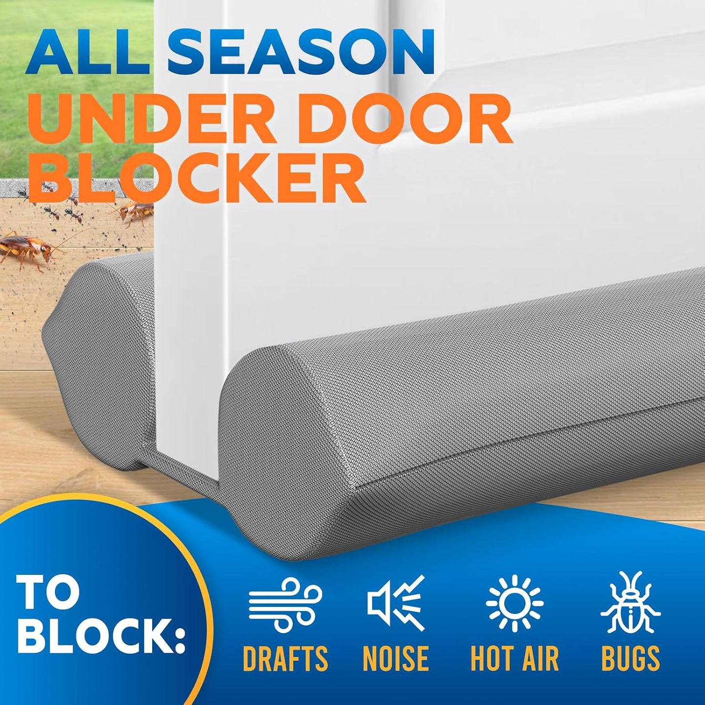 Comfyanno Under Door Draft Stopper - Bottom Door Seal & Gap Filler- Fits 30” to 36” Door, Block Noise, Sound, Air, Bugs, Dust, Easy to Install, Double Side Block, No Adhesive, Black