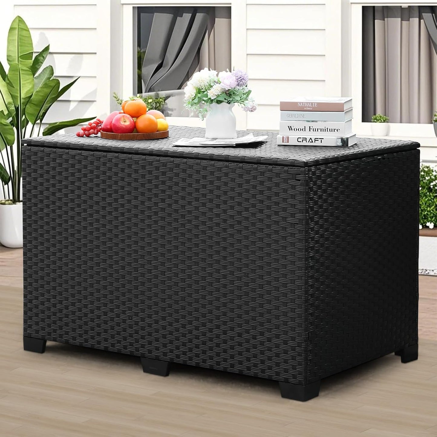 Lviden 180 Gallon Deck Storage Box Outdoor Storage Box Large Patio Storage Bin with Waterproof Lining Bag Cushion Storage Bin Outdoor, Black