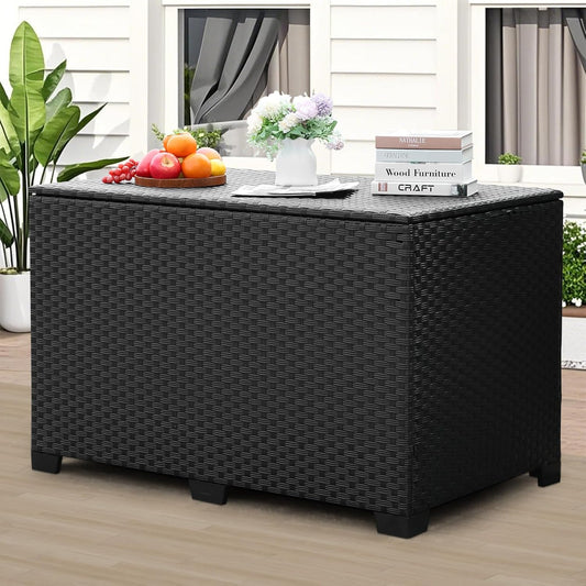 Lviden 180 Gallon Deck Storage Box Outdoor Storage Box Large Patio Storage Bin with Waterproof Lining Bag Cushion Storage Bin Outdoor, Black