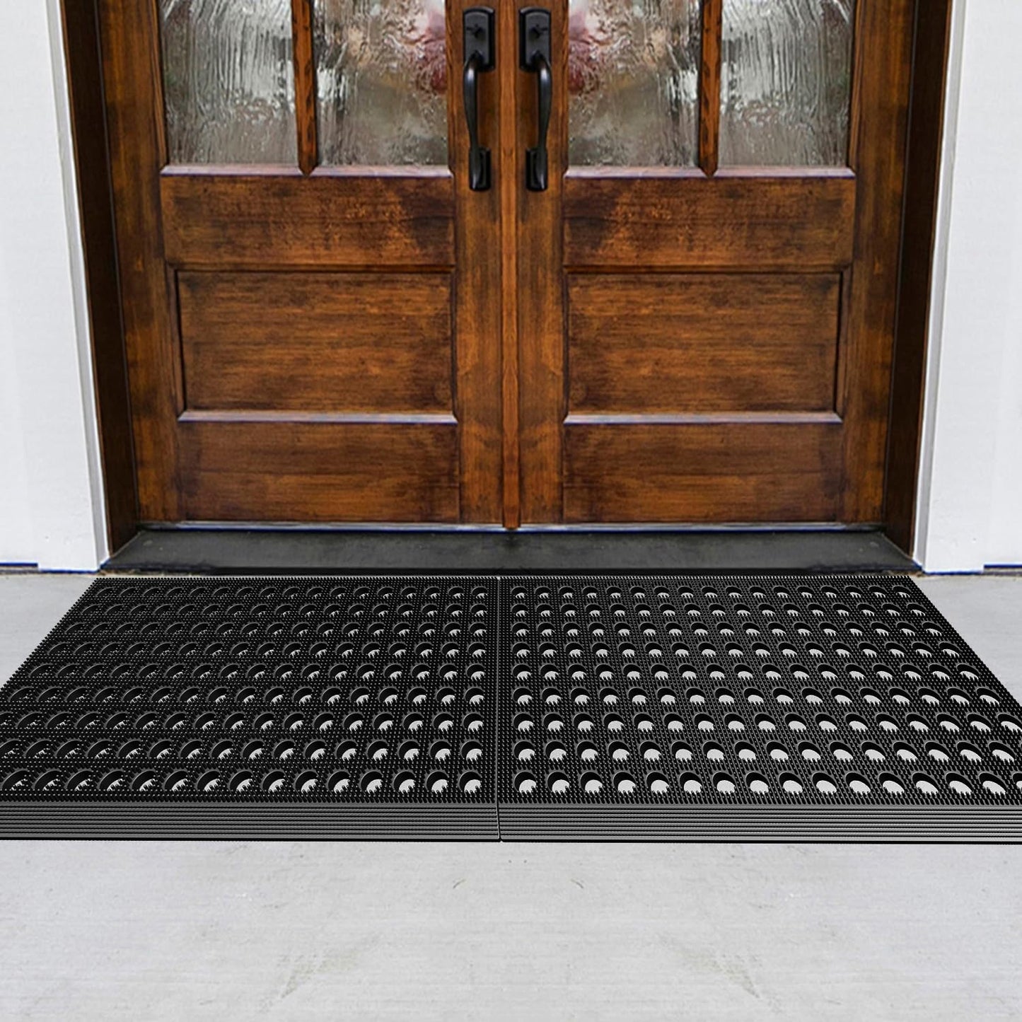 Mibao Front Door Mat Outside Entrance, Heavy Duty Welcome Rubber Doormat Waterproof, All Weather Dirt Trapper Non-Slip Drainage Doormat, Entry Mat for Garage Home Pool Commercial, 17" x 29.5", Black