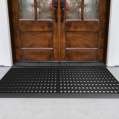 Mibao Front Door Mat Outside Entrance, Heavy Duty Welcome Rubber Doormat Waterproof, All Weather Dirt Trapper Non-Slip Drainage Doormat, Entry Mat for Garage Home Pool Commercial, 17" x 29.5", Black