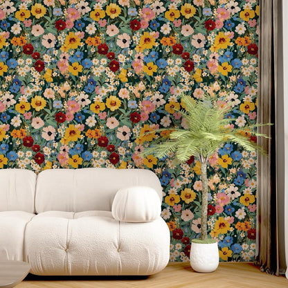 BOKEBEVE Watercolour Floral Peel and Stick Wallpaper Boho Vibrant Contact Paper Renter Friendly Wall Paper for Countertop Cabinet Wall Shelf Liner Removable Blue Colorful 17.5 x 118In
