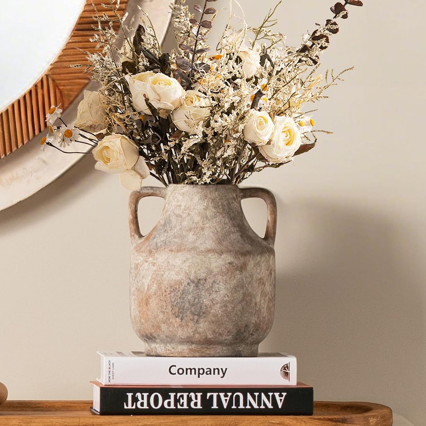 Ceramic Vase Set of 3, Modern Decorative Vases for Home Decor, Small Flower Pottery Vase Sets, Boho Farmhouse Rustic Vases for Living Room, Kitchen, Bedroom, Bathroom, Shelf, Table