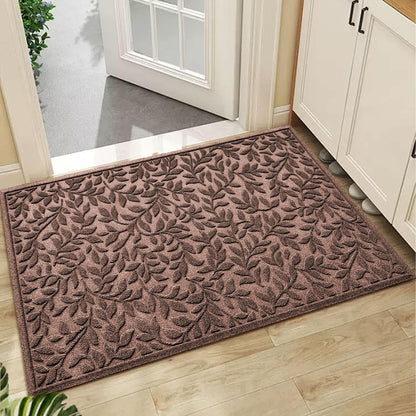 Bulijojo Sturdy Front Entrance Doormats,Durable Heavy Duty Welcome Mat,Thick Absorbent Natural Rubber Non Slip Mat,Easy Clean Entryway Mat 17x30 Inch Leaves Green