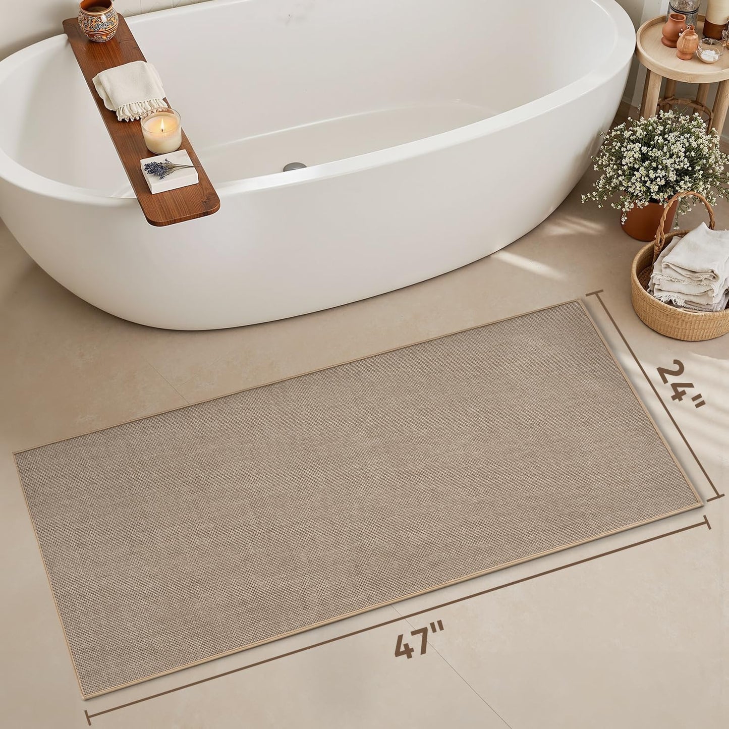 MontVoo Bath Mat Rug-Ultra Thin Non Slip Bath Mats for Bathroom Mat Quick Dry, Rubber Backing Washable Bathroom Rugs Fit Under Door, Absorbent Bath Rugs for Floor,17"x24",Khaki