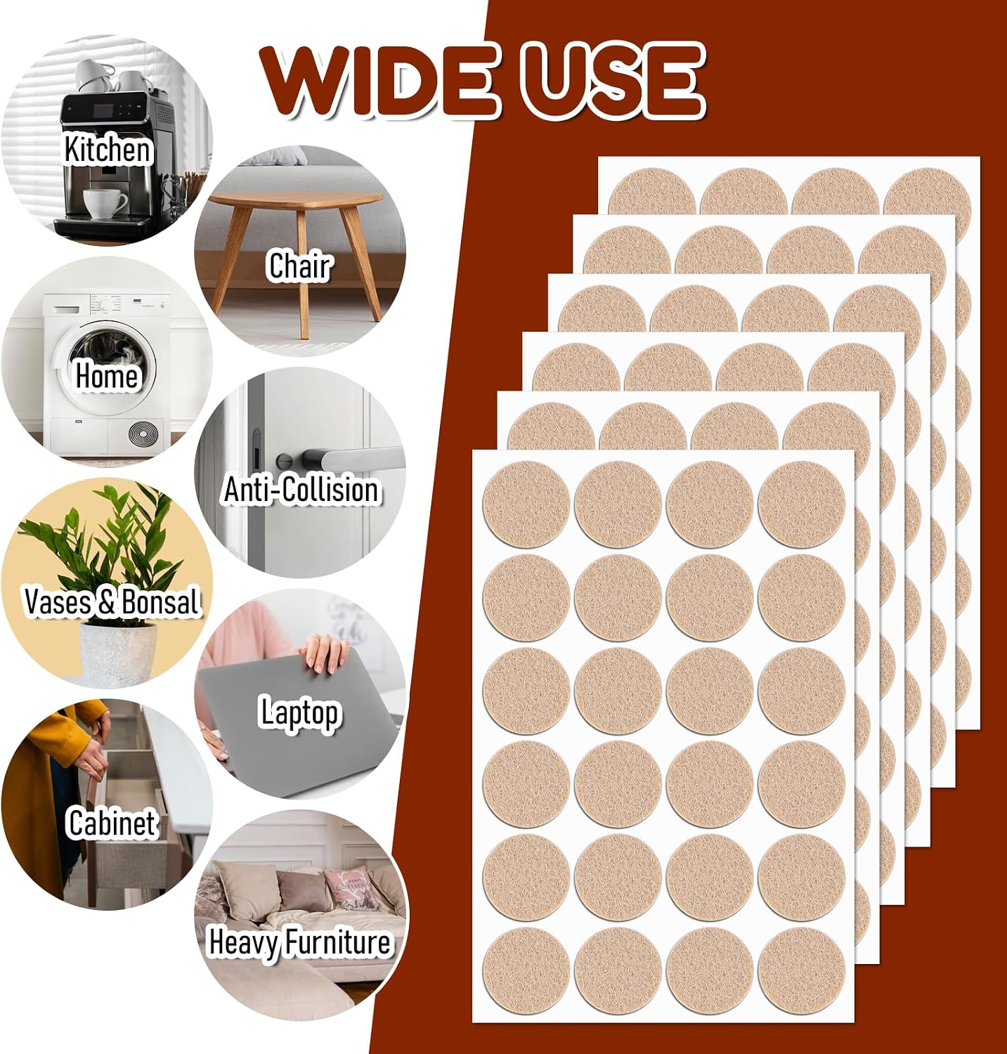 144Pcs Small Felt Pads for Coasters Bottom Dots 3/4" Adhesive Chair Felt Pads Felts Cabinet Door Bumpers Cushion Dots Round Furniture Pad Floor Protectors Furniture Feet for Chair Legs Hardwood Floors