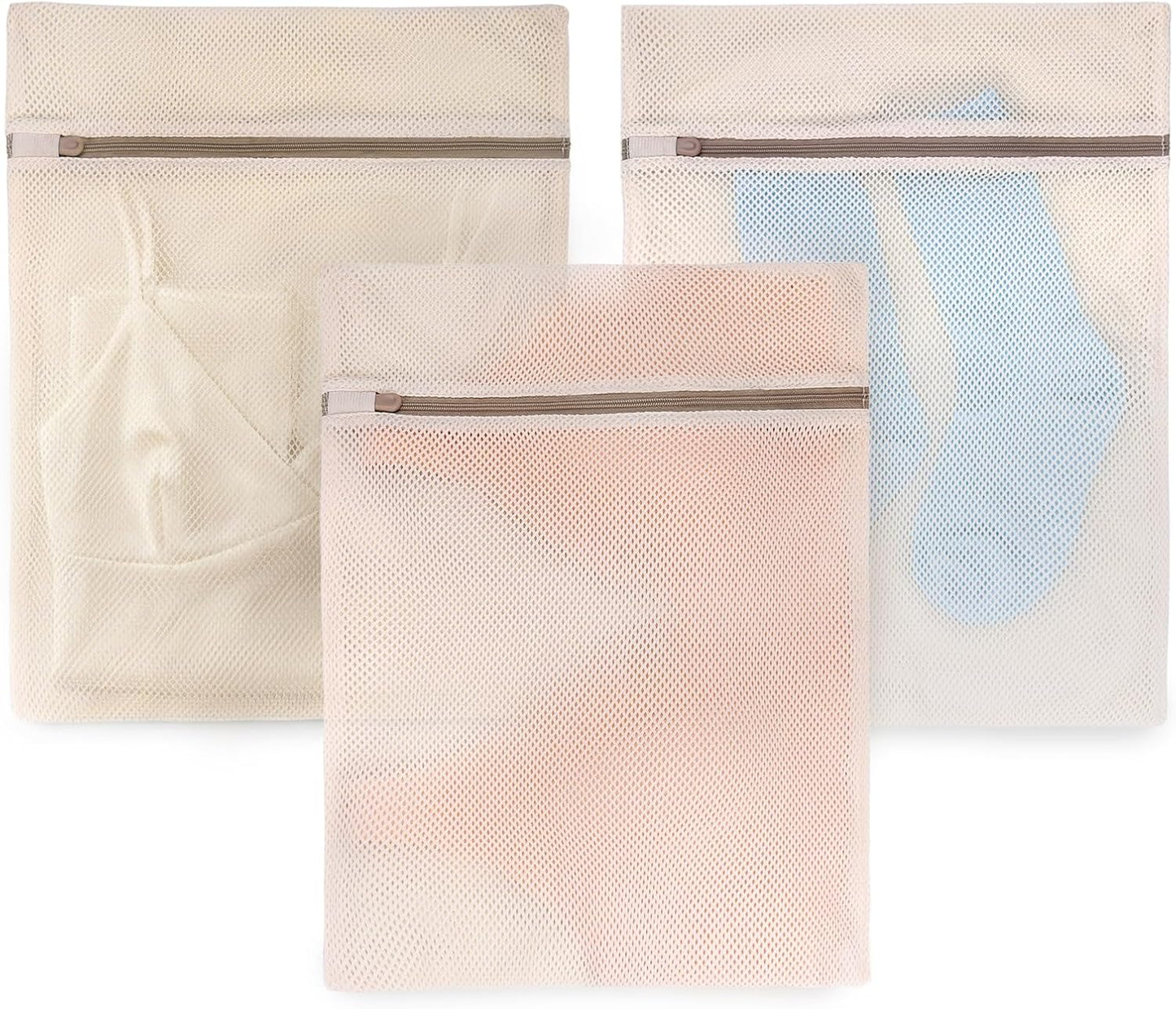 Muchfun Soft Cotton Mesh Laundry Bags for Delicates 1Large, 1Medium, 1Small