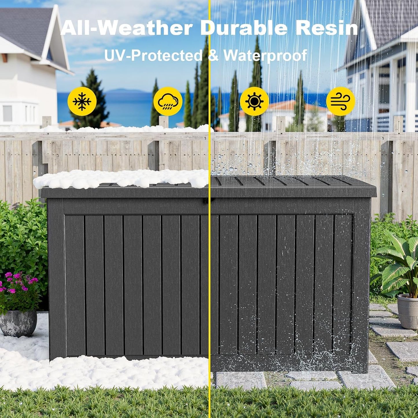 150 Gallon Waterproof Outdoor Storage Box,Resin Deck Box,Lockable Outside Storage Box Container for Patio Furniure,Garden,Tools (150 Gallon,Black)