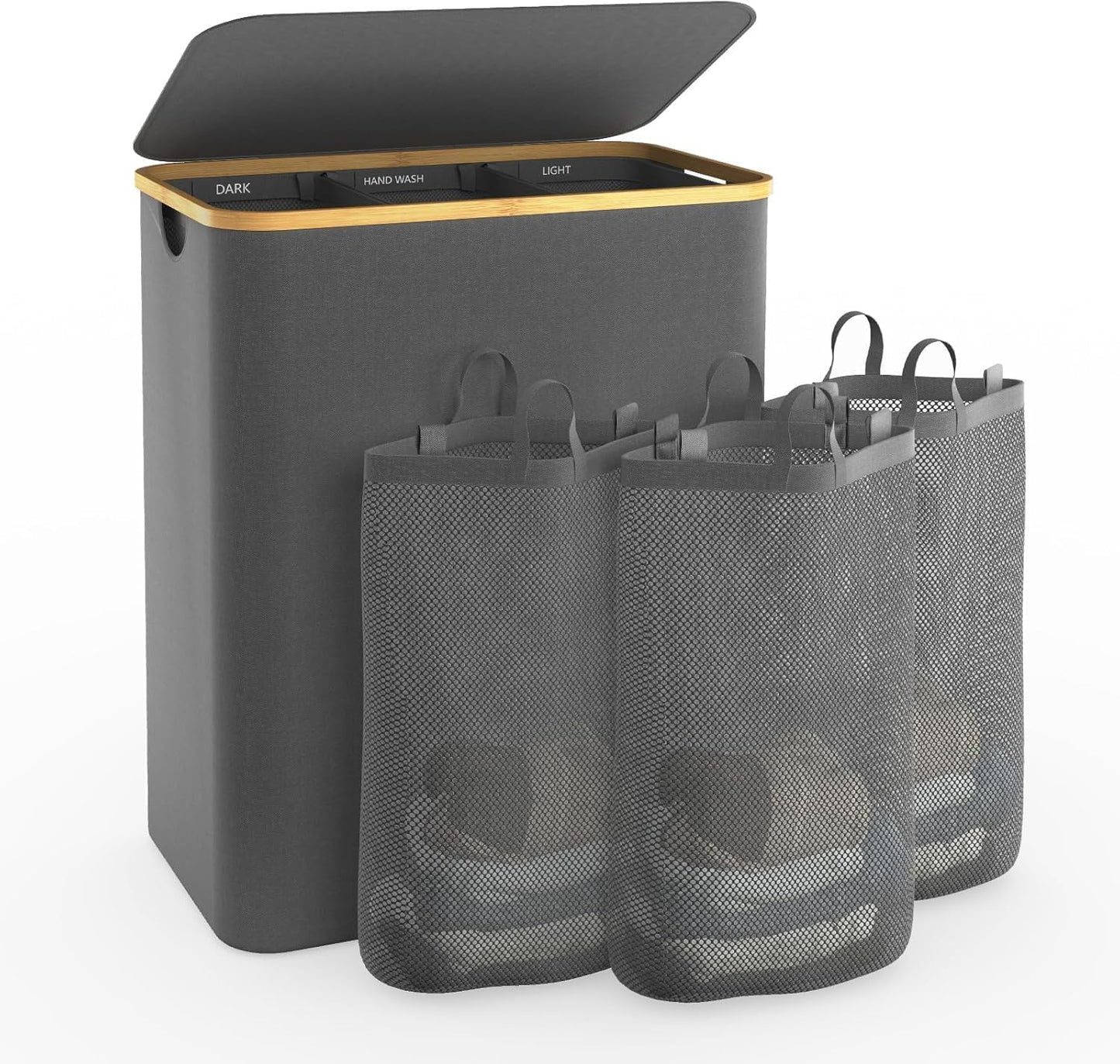 Hampers for Laundry Basket with Lid, 160L Extra Large 3 Section Clothes Divided Organizer for Bedroom, Laundry Room, Dirty Clothing Hamper, Black