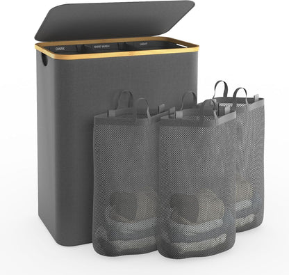 Hampers for Laundry Basket with Lid, 160L Extra Large 3 Section Clothes Divided Organizer for Bedroom, Laundry Room, Dirty Clothing Hamper, Black