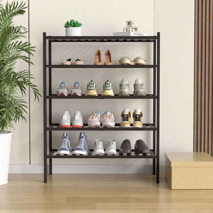 ROMGUAR CRAFT 3 Tier Bamboo Shoe Rack for Closet Free Standing Wood Shoe Shelf Storage Organizer for Entryway Small Space Stackable 27"x11"x20" (Natural)
