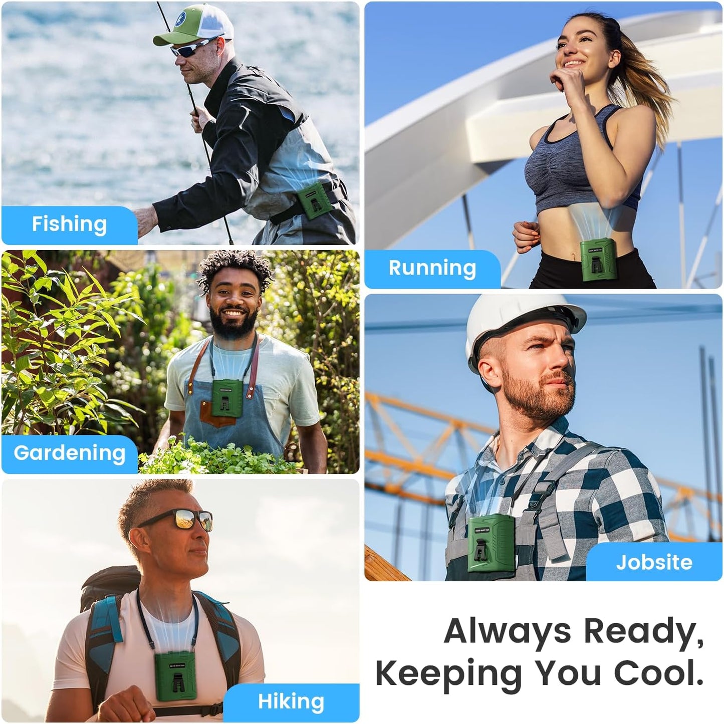 KIBEE Portable Waist Fan, 12500RPM Rechargeable Wearable Belt Clip Fan, Hands Free Cooling Fan for Outdoor Work, Construction, Hiking, Camping, Fishing, Long Battery Life Personal Cooling Device