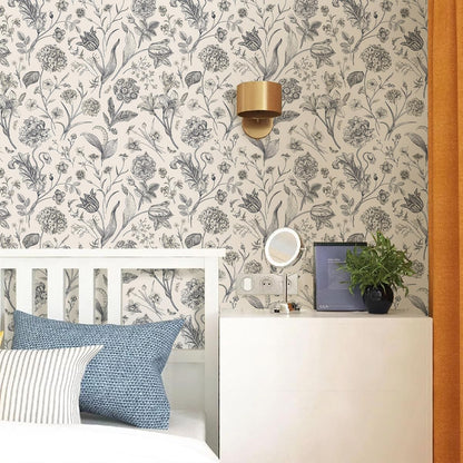 Black and Beige Peel and Stick Wallpaper Botanical Contact Paper 16.9inch x 118.1inch Floral Wall Paper Peel and Stick for Bathroom Bedroom Removable Self Adhesive Wallpaper Decor Vinyl