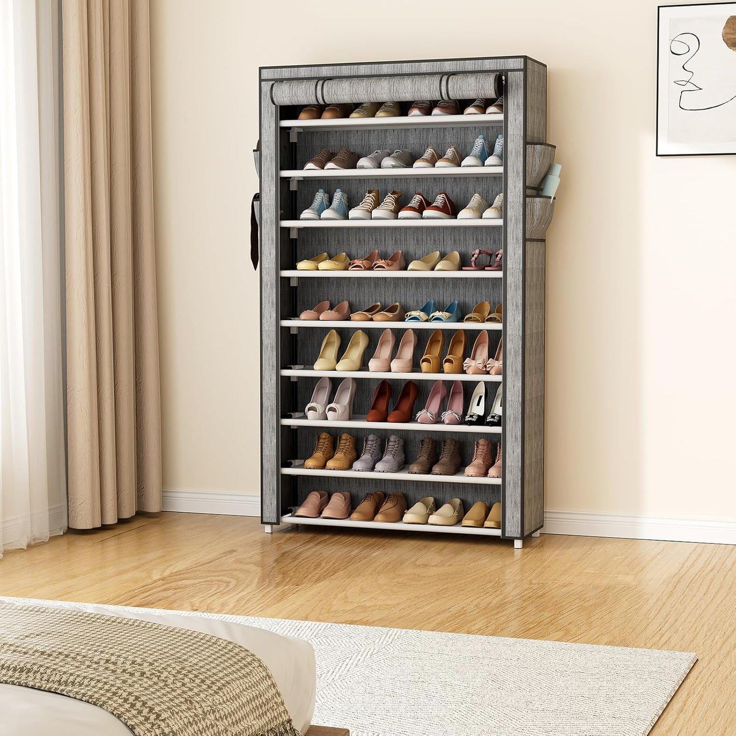 LANTEFUL Shoe Rack with Covers - 10 Tiers Tall Shoe Rack Organizer Large Capacity Shoe Shelf Storage 40 Pairs Space Saving Vertical Shoe Storage Organizer for Closet, Entryway, Dorm, Bedroom