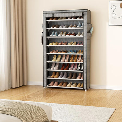 LANTEFUL Shoe Rack with Covers - 10 Tiers Tall Shoe Rack Organizer Large Capacity Shoe Shelf Storage 40 Pairs Space Saving Vertical Shoe Storage Organizer for Closet, Entryway, Dorm, Bedroom