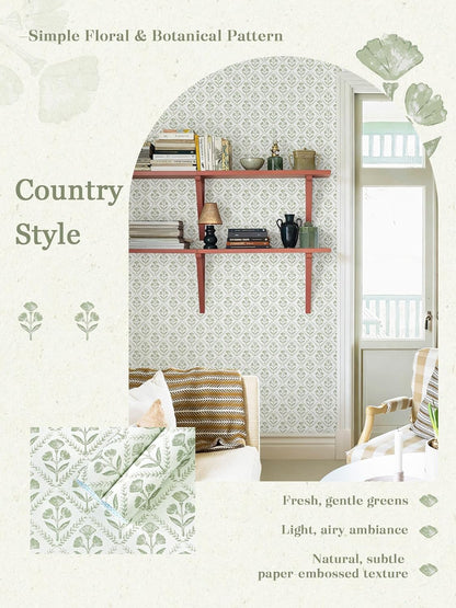 Dimoon 17.3''x78.7'' Peel and Stick Wallpaper Floral Cute Contact Paper Vintage Village Country Cottage Wallpaper Farmhouse Yellow Beige Renter Friendly Geometry Waterproof Embossed Kitchen Bedroom