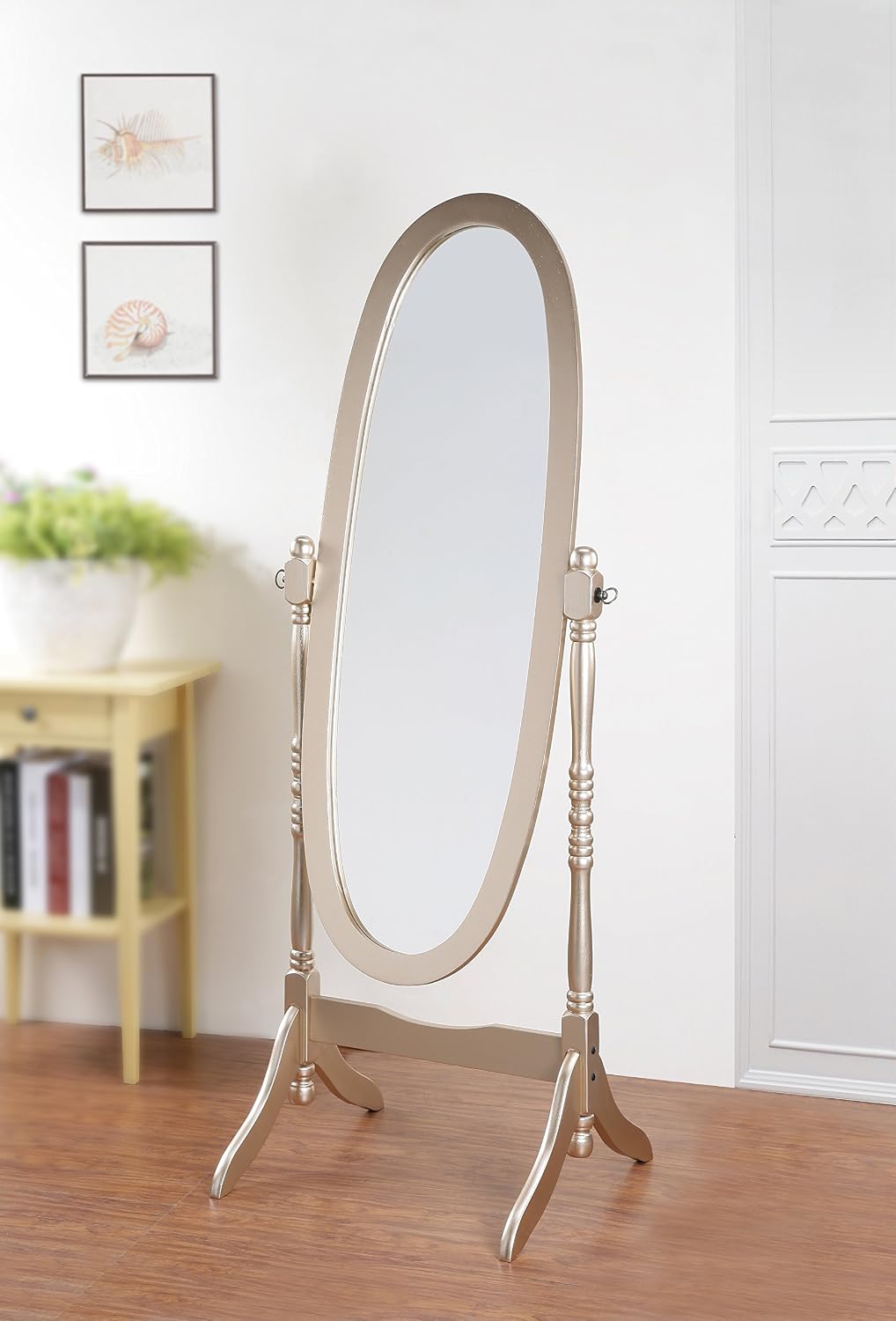 Full Length Mirror with Stand - Traditional Queen Anna Cheval Style in Solid Wood, Freestanding Adjustable Tilting Oval Glass for Bedroom & Dressing Room (Cherry)