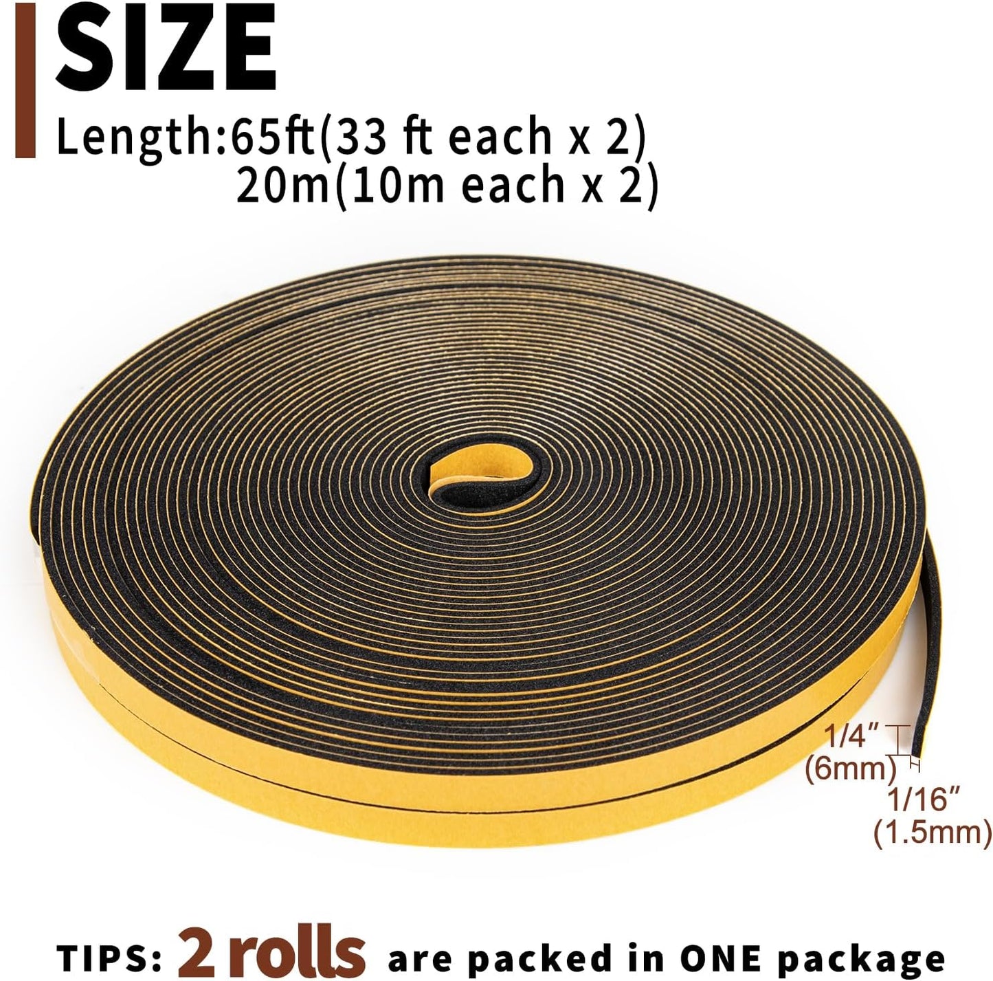 Yotache Self Adhesive Foam Gasket Tape 1/2" W X 1/2" T (New Adhesive Craft) for Doors Soundproofing Weather Seal Strip Insulation, 13 Ft Length