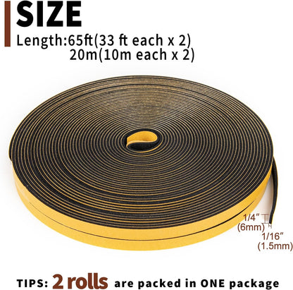 Yotache Self Adhesive Foam Gasket Tape 1/2" W X 1/2" T (New Adhesive Craft) for Doors Soundproofing Weather Seal Strip Insulation, 13 Ft Length