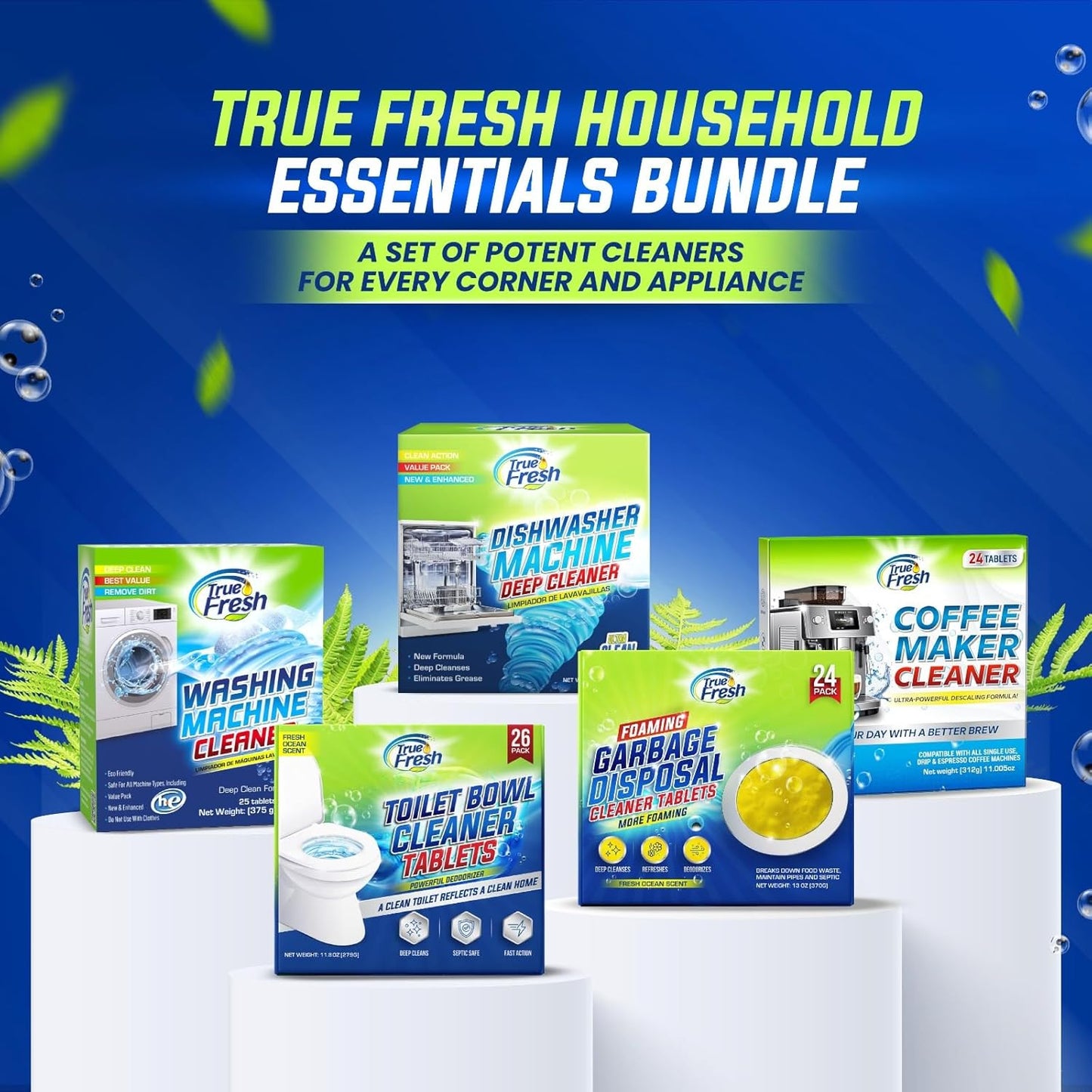 72 Tablets Combo Pack – 48 Dishwasher & Washing Machine Cleaner Tablets + 24 Garbage Disposal Cleaner & Deodorizer Tablets- Removes Limescale, Buildups and mineral deposits