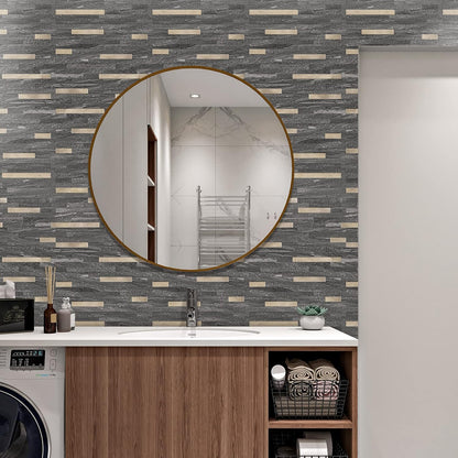 STICKGOO 20 Sheets Peel and Stick Backsplash Tile, Stick on Backsplash for Kitchen and Bathroom, White Sandstone Look PVC Mixed Metal Gold Self Adhesive Wall Tiles