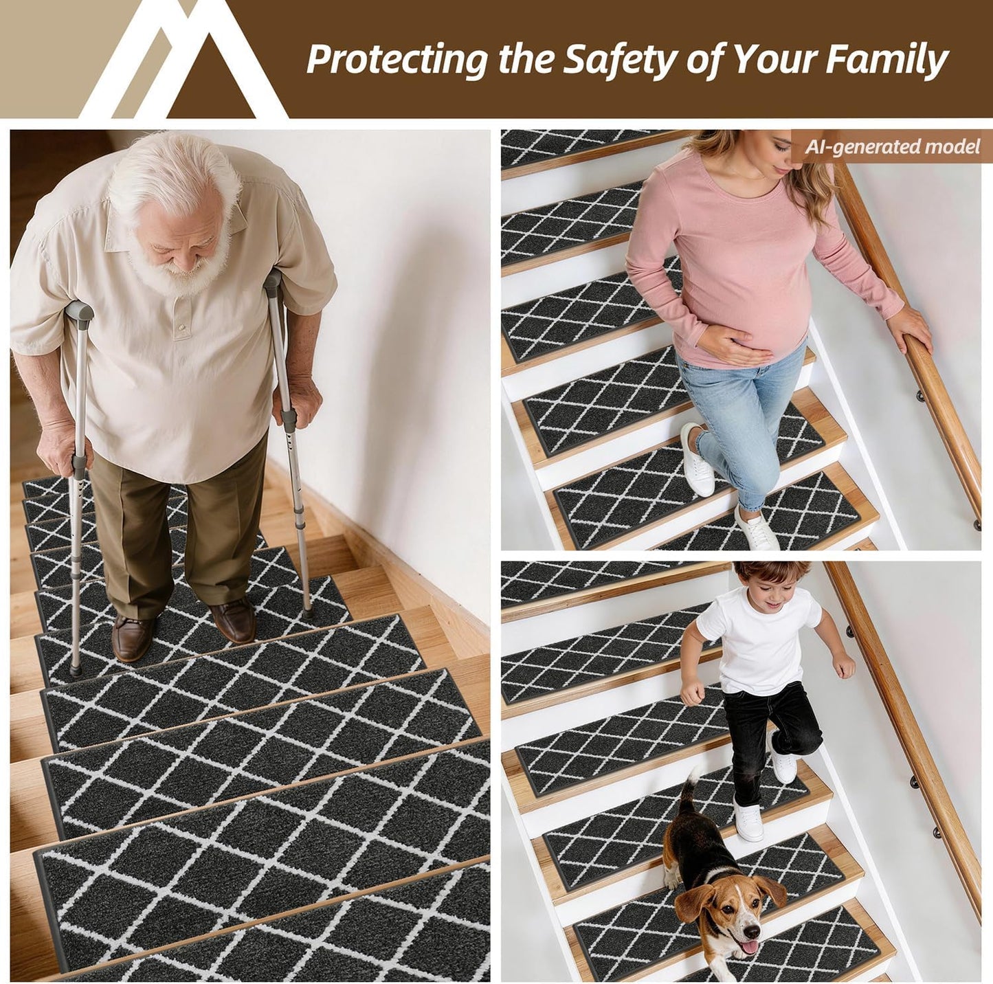 COSY HOMEER Carpet Stair Treads for Wooden Steps Non-Slip Indoor,4pcs, Navy | Peel and Stick,Reusable Adhesive,Residue Free,Washable,Pet Friendly,Soft Stair Runner for Kids,Elders,Multi-Surface Use