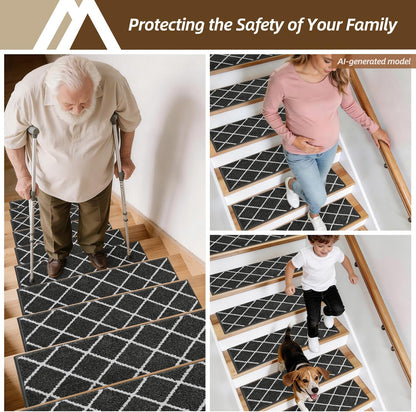 COSY HOMEER Carpet Stair Treads for Wooden Steps Non-Slip Indoor,4pcs, Navy | Peel and Stick,Reusable Adhesive,Residue Free,Washable,Pet Friendly,Soft Stair Runner for Kids,Elders,Multi-Surface Use