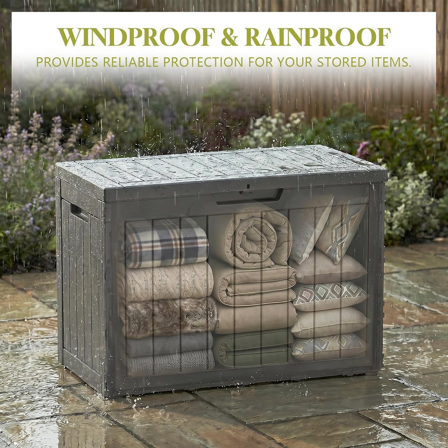 Waterproof Outdoor Storage Box Outside Deck Box Lockable Resin Bench UV Resistant Furniture Cushion Pool Tool Float Bin Patio Garden Porch (Black, 120 Gallon)