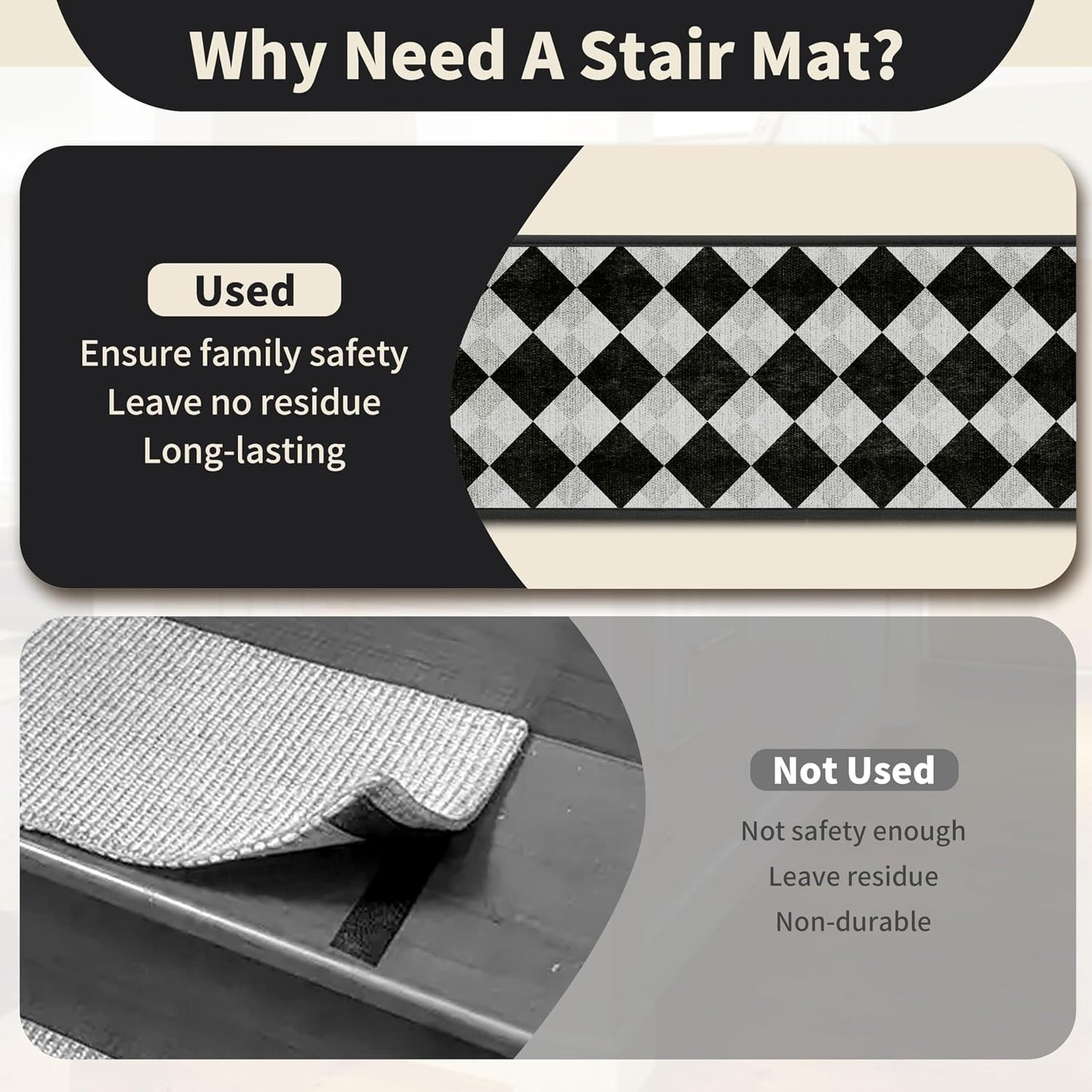 Non-Slip Carpet Stair Treads 15PCS, 8"x30" Peel and Stick Stair Runner for Wooden Steps Indoor, Washable Reusable Adhesive Backing, Pet-Friendly Safety Mats for Kids, Elders, Dogs