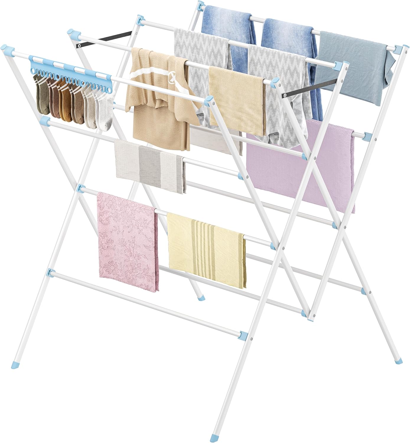 HOMIDEC Drying Rack Clothing,Large 12 Drying Poles with Sock Clips Clothes Drying Rack,Foldable Portable Laundry Drying Rack for Air Drying Clothing,Towels,Delicate Eac,Indoor Outdoor Use.Silver