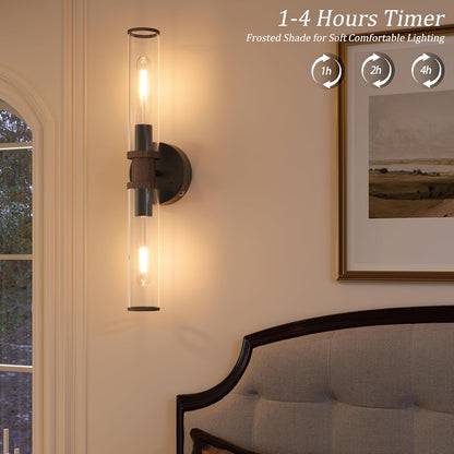 Wireless Wall Sconces with Remote Control, Battery Operated Wall Sconce Set of 2 with Timer, Gold Rechargeable Dimmable Glass Wall Lights for Living Room Bedroom Hallway Entryway 3000K, 20.5 Inch