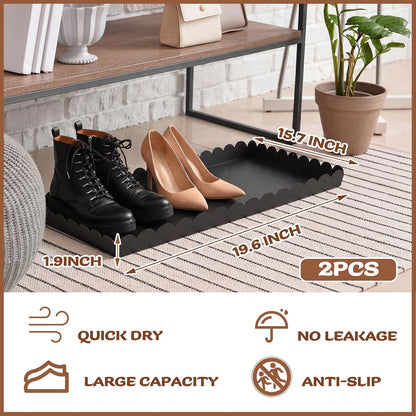Maxdot 2 Pack Scalloped Iron Boot Tray for Entryway Indoor, Heavy Duty Shoe Mat 19.7" x 15.8" Waterproof Shoes Trays for Front Door Outdoor Multipurpose Mats for Boots, Pets, Plants