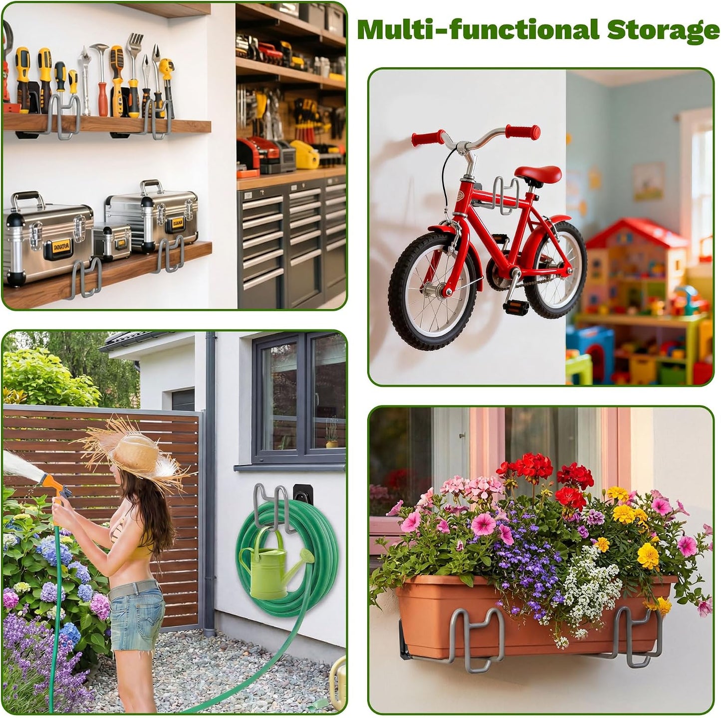 Garden Hose Holder Wall Mount Water Hose Holders for Outside | Metal Hose Hanger with Hook Heavy Duty Garden Hose Reel for Outside Yard Lawn Storage
