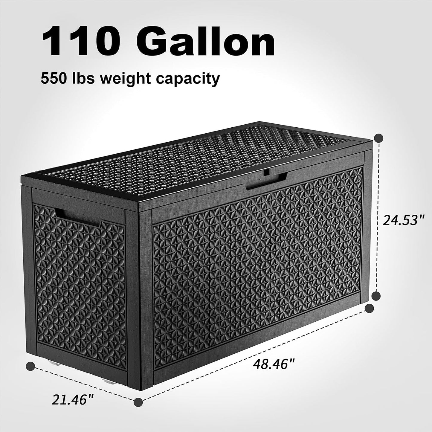 Outdoor Waterproof Resin Storage Deck Box Lockable Outside Bench UV Resistant Bin Patio Porch Furniture Pool Float Garden Tool Cushion (Black, 85 Gallon)